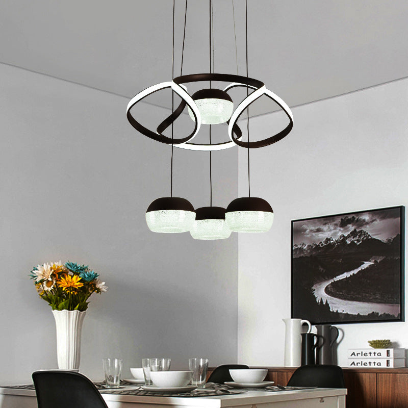 Acrylic Oval LED Multiple Hanging Light Minimalist 4-Light Black Ceiling Pendant Lamp with Twisting Shelf Clearhalo 'Ceiling Lights' 'Modern Pendants' 'Modern' 'Pendant Lights' 'Pendants' Lighting' 731872