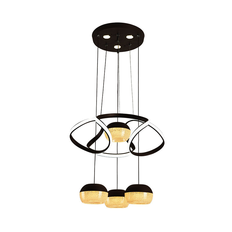 Acrylic Oval LED Multiple Hanging Light Minimalist 4-Light Black Ceiling Pendant Lamp with Twisting Shelf Clearhalo 'Ceiling Lights' 'Modern Pendants' 'Modern' 'Pendant Lights' 'Pendants' Lighting' 731873