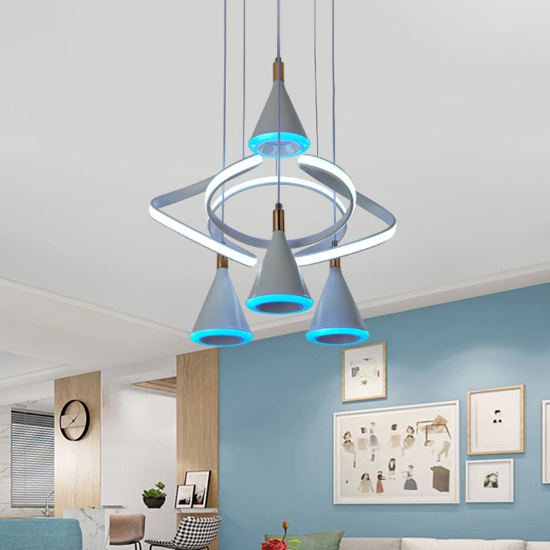 Cone Acrylic Multiple Hanging Light Modern 4-Light Grey LED Ceiling Pendant Lamp with Strip Beam Clearhalo 'Ceiling Lights' 'Modern Pendants' 'Modern' 'Pendant Lights' 'Pendants' Lighting' 731891