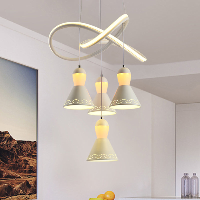 Acrylic Bell Cluster Pendant Light Modernism 4 Heads Strip LED Suspension Lamp in White White Clearhalo 'Ceiling Lights' 'Modern Pendants' 'Modern' 'Pendant Lights' 'Pendants' Lighting' 731895