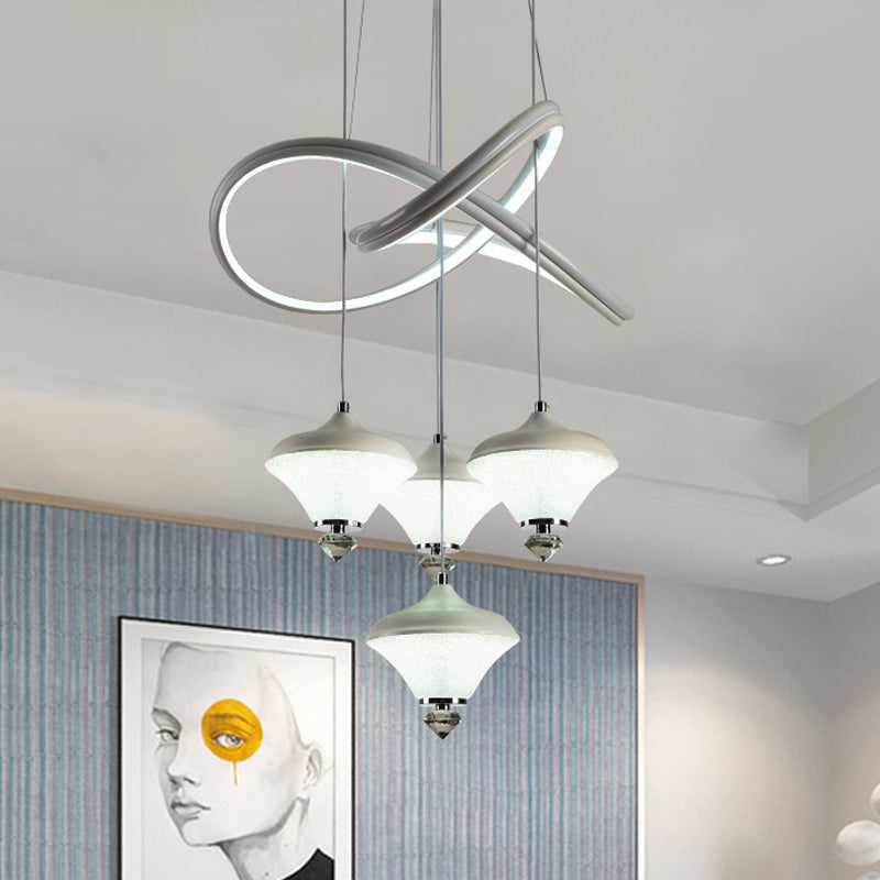 Modern Gyroscope LED Multiple Hanging Light Acrylic 4-Head Dining Room Pendant Lamp in White with Strip Shelf White Clearhalo 'Ceiling Lights' 'Modern Pendants' 'Modern' 'Pendant Lights' 'Pendants' Lighting' 731905