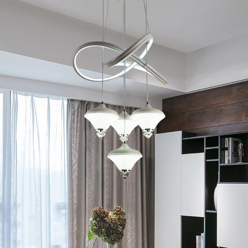 Modern Gyroscope LED Multiple Hanging Light Acrylic 4-Head Dining Room Pendant Lamp in White with Strip Shelf Clearhalo 'Ceiling Lights' 'Modern Pendants' 'Modern' 'Pendant Lights' 'Pendants' Lighting' 731906