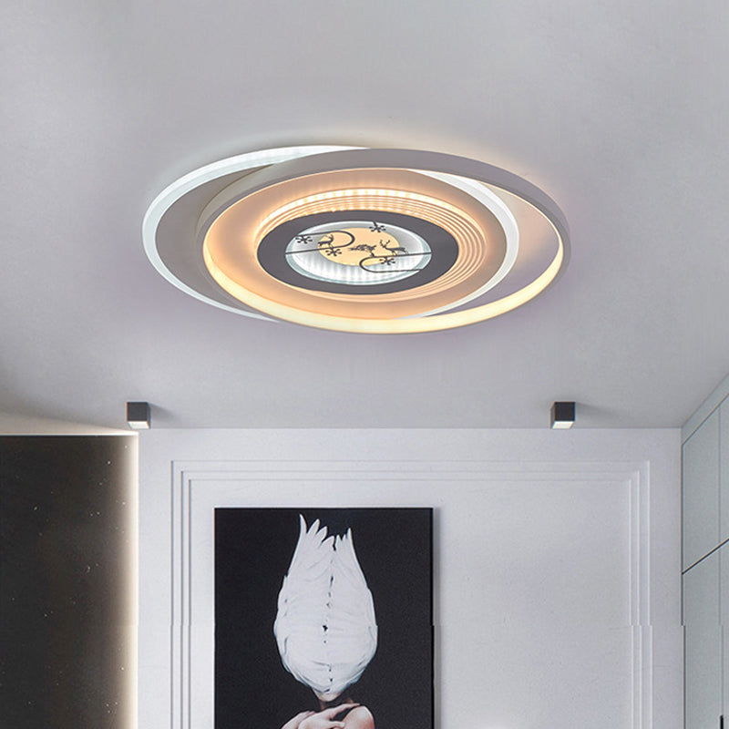 White Circular Flushmount Lighting Modern LED Acrylic Flush Mounted Lamp Fixture with Deer and Tree Pattern Clearhalo 'Ceiling Lights' 'Close To Ceiling Lights' 'Close to ceiling' 'Flush mount' Lighting' 731939