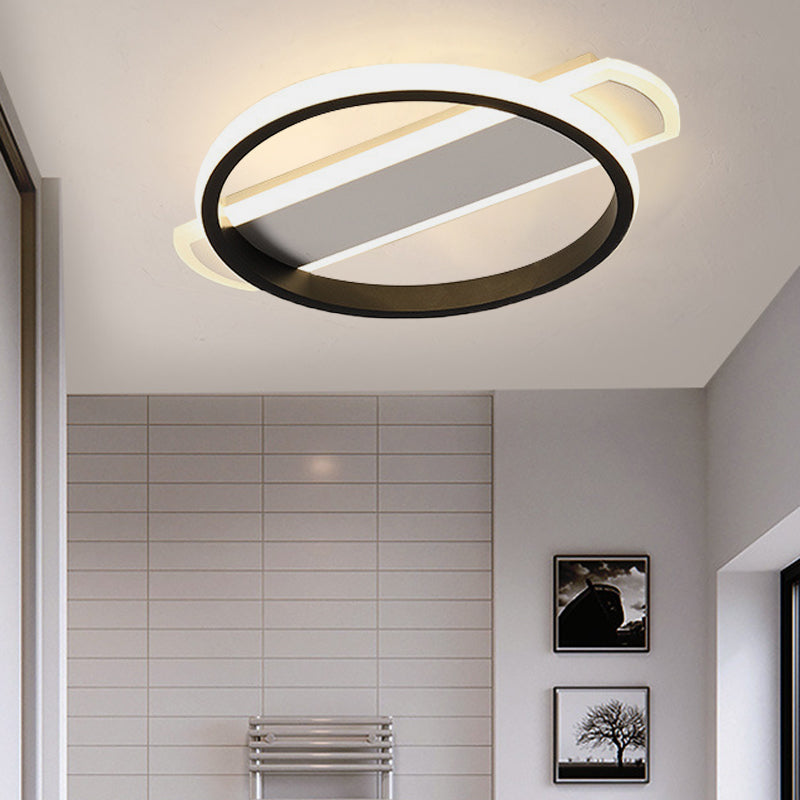 White/Black Ring Flush Lighting Simple LED Acrylic Flush Ceiling Lamp with Arc Rectangle Canopy in Warm/White Light Black Clearhalo 'Ceiling Lights' 'Close To Ceiling Lights' 'Close to ceiling' 'Flush mount' Lighting' 732219