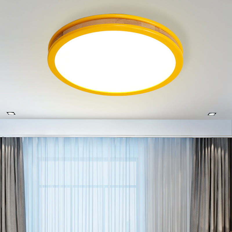 Yellow Round Flushmount Macaroon LED Wood Ceiling Flush Mount for Bedroom, 12