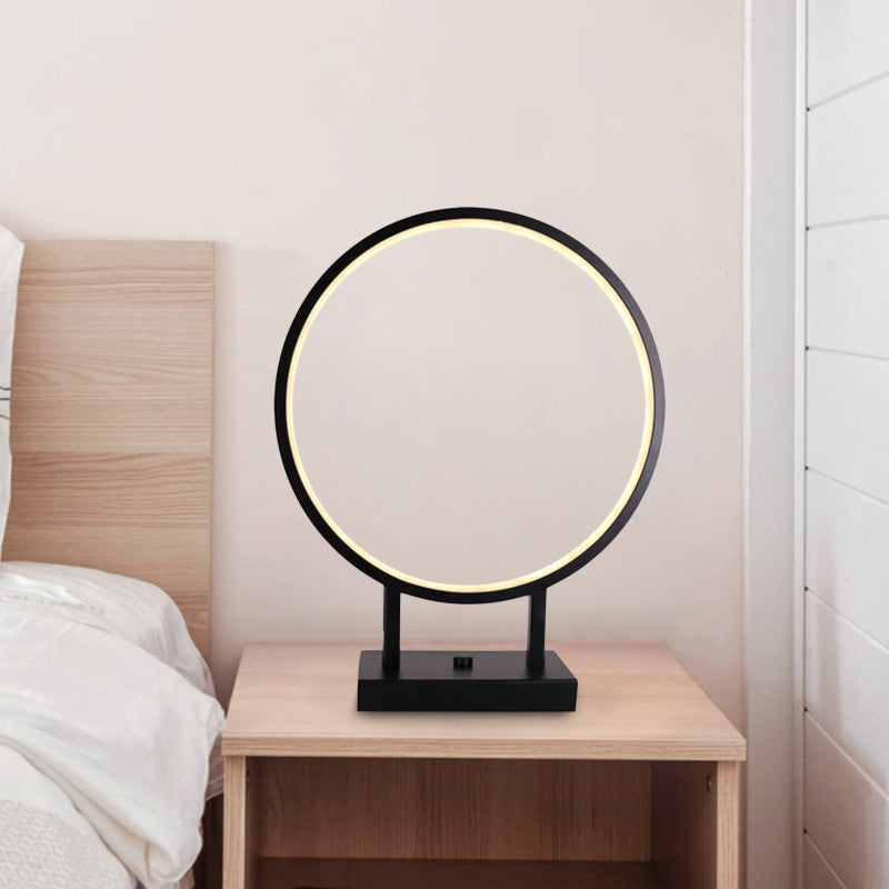 Minimalist Ring Desk Light Aluminum LED Bedroom Table Lamp in Black with Plug In Cord, White/Warm Light Clearhalo 'Lamps' 'Table Lamps' Lighting' 732427