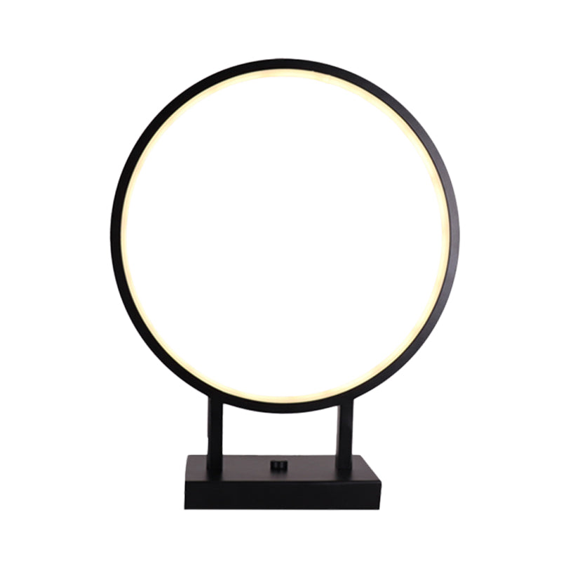 Minimalist Ring Desk Light Aluminum LED Bedroom Table Lamp in Black with Plug In Cord, White/Warm Light Clearhalo 'Lamps' 'Table Lamps' Lighting' 732428