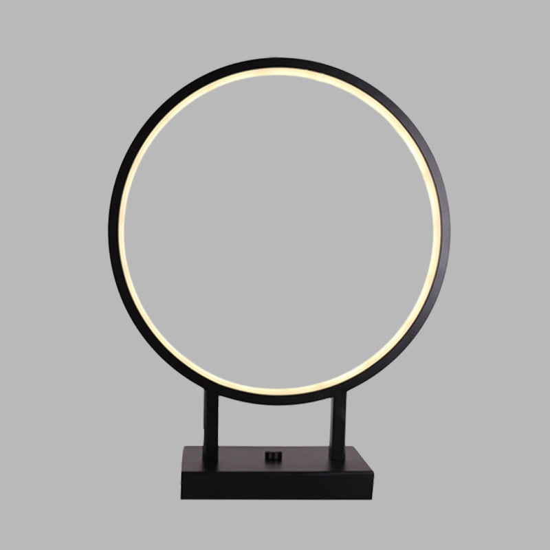 Minimalist Ring Desk Light Aluminum LED Bedroom Table Lamp in Black with Plug In Cord, White/Warm Light Clearhalo 'Lamps' 'Table Lamps' Lighting' 732429