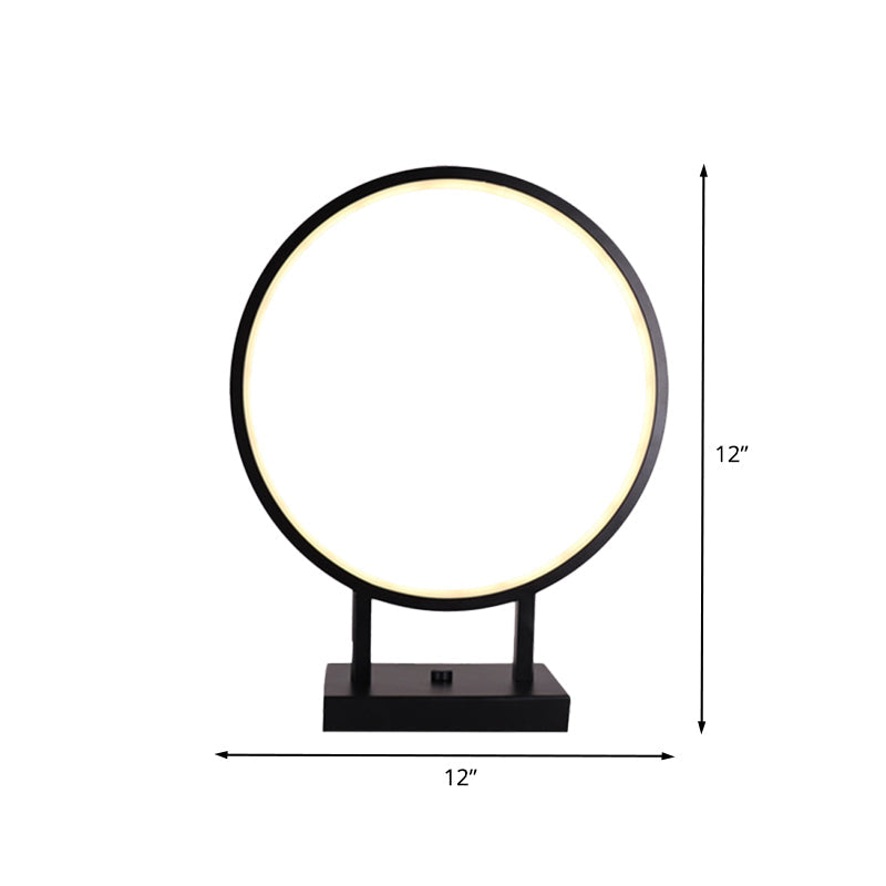 Minimalist Ring Desk Light Aluminum LED Bedroom Table Lamp in Black with Plug In Cord, White/Warm Light Clearhalo 'Lamps' 'Table Lamps' Lighting' 732430