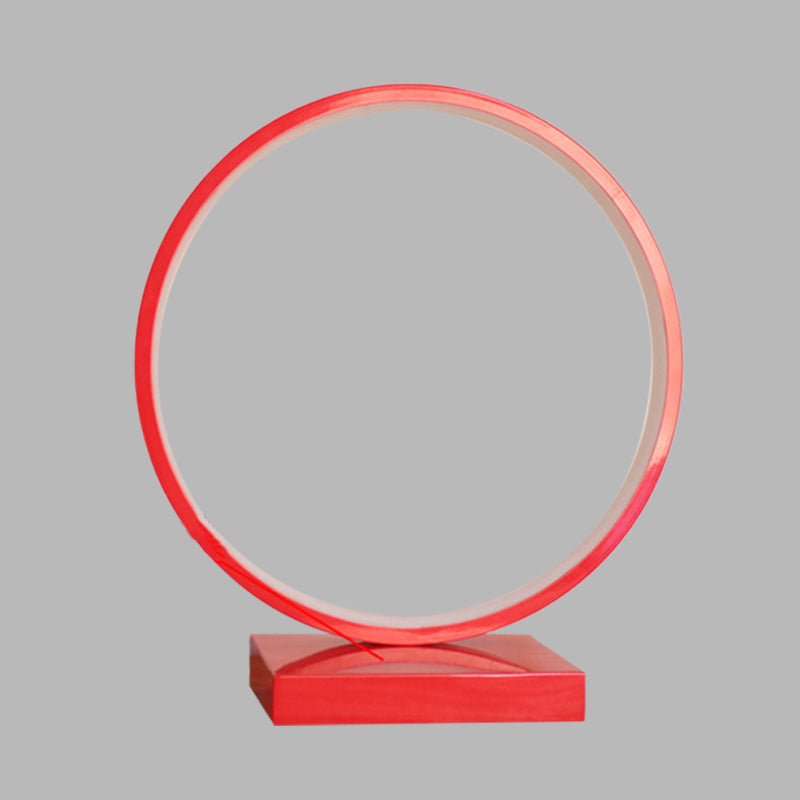 Circle Ring Table Light Aluminum Simple Plug In LED Nightstand Lamp in Red/Pink, White/Warm Light Clearhalo 'Lamps' 'Table Lamps' Lighting' 732434
