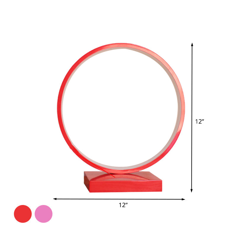 Circle Ring Table Light Aluminum Simple Plug In LED Nightstand Lamp in Red/Pink, White/Warm Light Clearhalo 'Lamps' 'Table Lamps' Lighting' 732435
