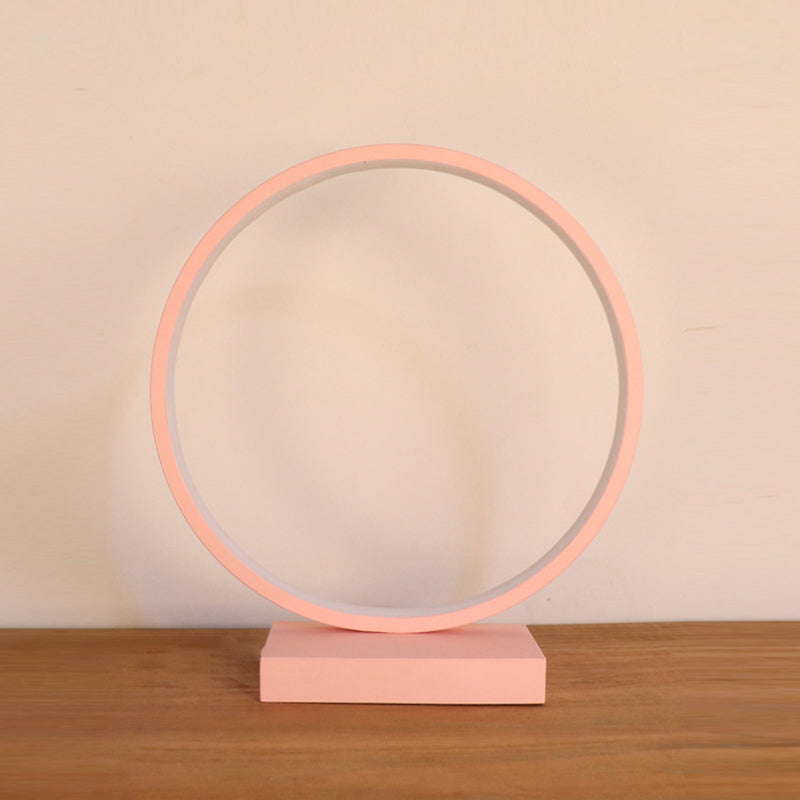 Circle Ring Table Light Aluminum Simple Plug In LED Nightstand Lamp in Red/Pink, White/Warm Light Pink Clearhalo 'Lamps' 'Table Lamps' Lighting' 732436