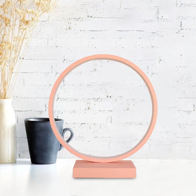Circle Ring Table Light Aluminum Simple Plug In LED Nightstand Lamp in Red/Pink, White/Warm Light Clearhalo 'Lamps' 'Table Lamps' Lighting' 732437