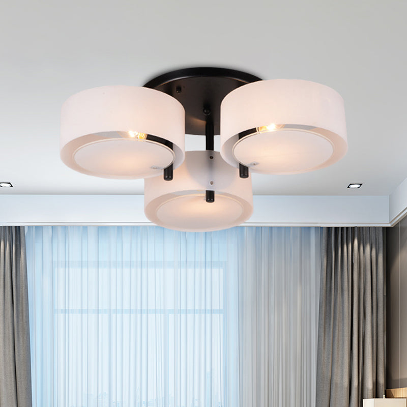 White Drum Shape Semi Flush Mount Modern 3-Head Acrylic Close to Ceiling Light for Living Room Clearhalo 'Ceiling Lights' 'Close To Ceiling Lights' 'Close to ceiling' 'Semi-flushmount' Lighting' 732741