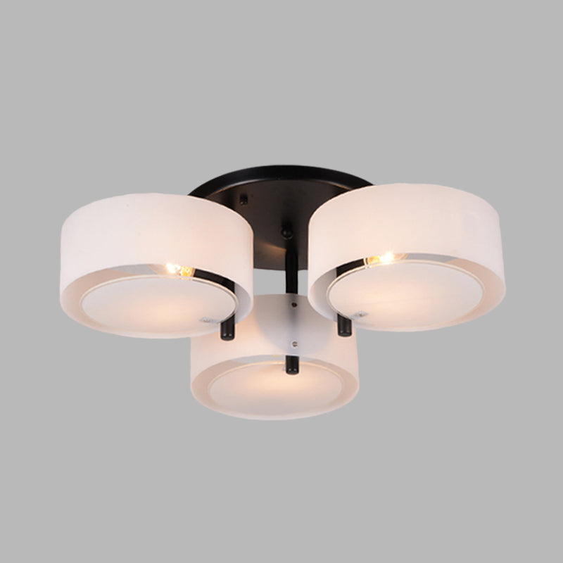 White Drum Shape Semi Flush Mount Modern 3-Head Acrylic Close to Ceiling Light for Living Room Clearhalo 'Ceiling Lights' 'Close To Ceiling Lights' 'Close to ceiling' 'Semi-flushmount' Lighting' 732743