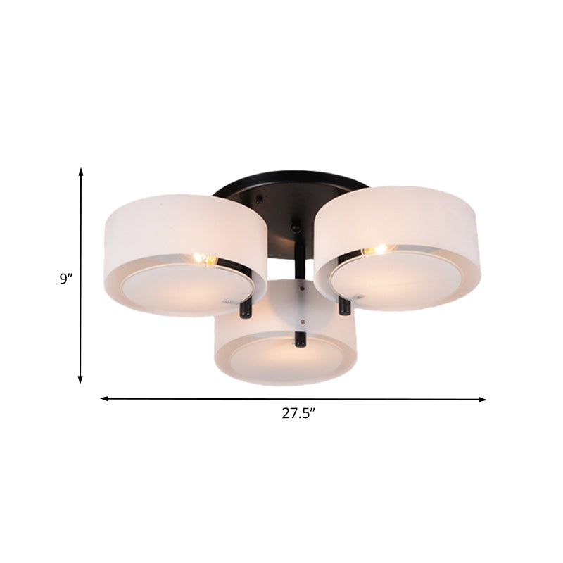 White Drum Shape Semi Flush Mount Modern 3-Head Acrylic Close to Ceiling Light for Living Room Clearhalo 'Ceiling Lights' 'Close To Ceiling Lights' 'Close to ceiling' 'Semi-flushmount' Lighting' 732744