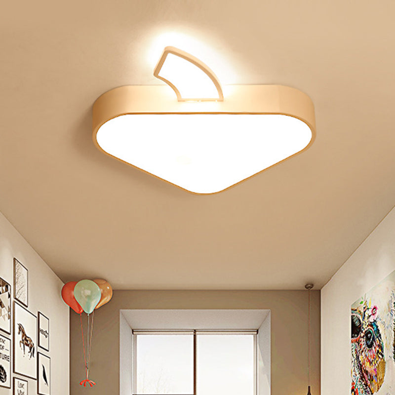 Triangle Apple Ceiling Flush Mount Modern Iron Child Bedroom LED Flushmount Lighting in White, 18