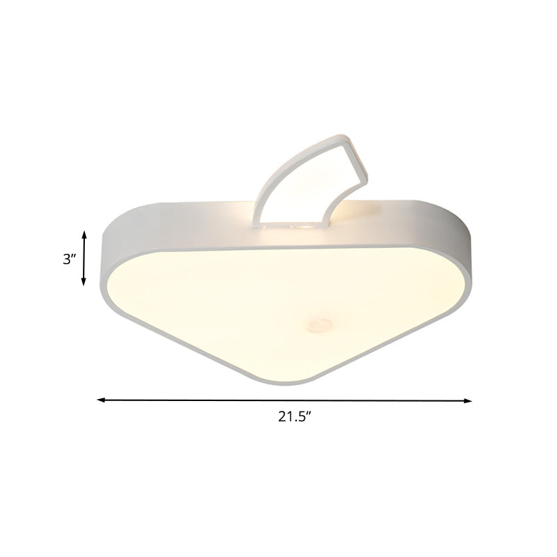 Triangle Apple Ceiling Flush Mount Modern Iron Child Bedroom LED Flushmount Lighting in White, 18