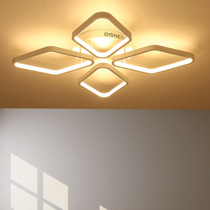 White Rhombus Ceiling Flush Mount Modern LED Acrylic Semi Flushmount Lighting in White/Warm Light, 20