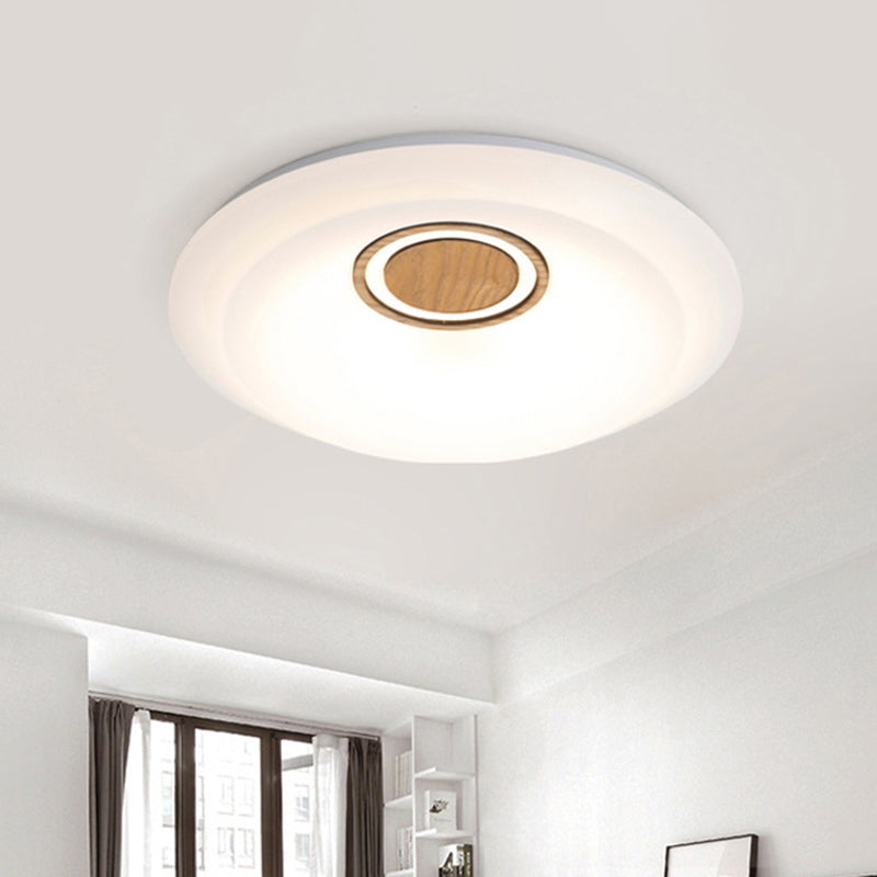 White Round Ceiling Mounted Fixture Modernist LED Acrylic Flush Lighting in Warm/White Light with Wood Detail White Clearhalo 'Ceiling Lights' 'Close To Ceiling Lights' 'Close to ceiling' 'Flush mount' Lighting' 733017