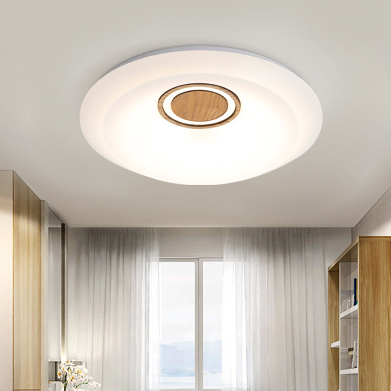 White Round Ceiling Mounted Fixture Modernist LED Acrylic Flush Lighting in Warm/White Light with Wood Detail Clearhalo 'Ceiling Lights' 'Close To Ceiling Lights' 'Close to ceiling' 'Flush mount' Lighting' 733018