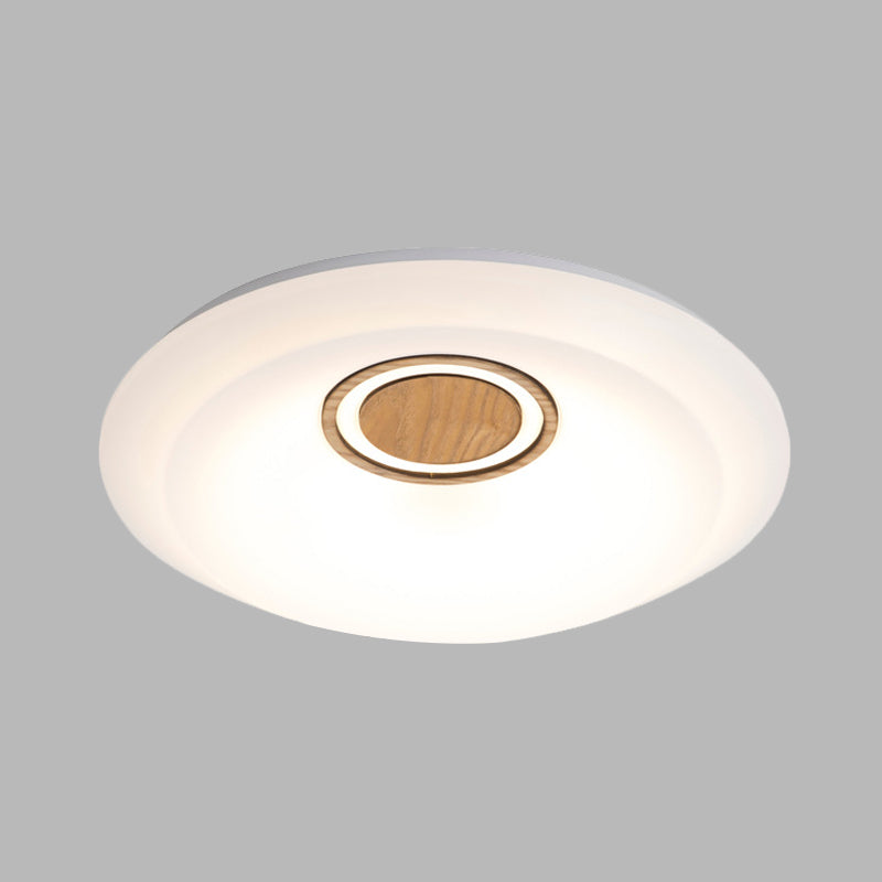 White Round Ceiling Mounted Fixture Modernist LED Acrylic Flush Lighting in Warm/White Light with Wood Detail Clearhalo 'Ceiling Lights' 'Close To Ceiling Lights' 'Close to ceiling' 'Flush mount' Lighting' 733020