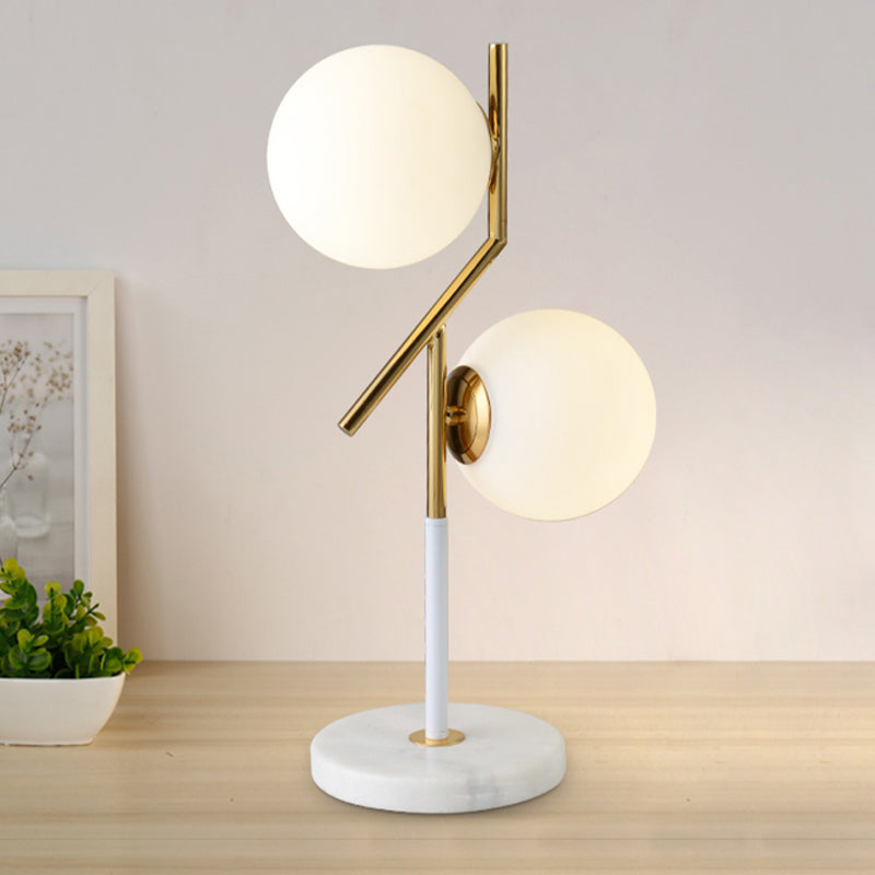 Opal Glass Globe Table Lamp Contemporary 2 Lights Nightstand Light in White with Marble Base White Clearhalo 'Lamps' 'Table Lamps' Lighting' 733387