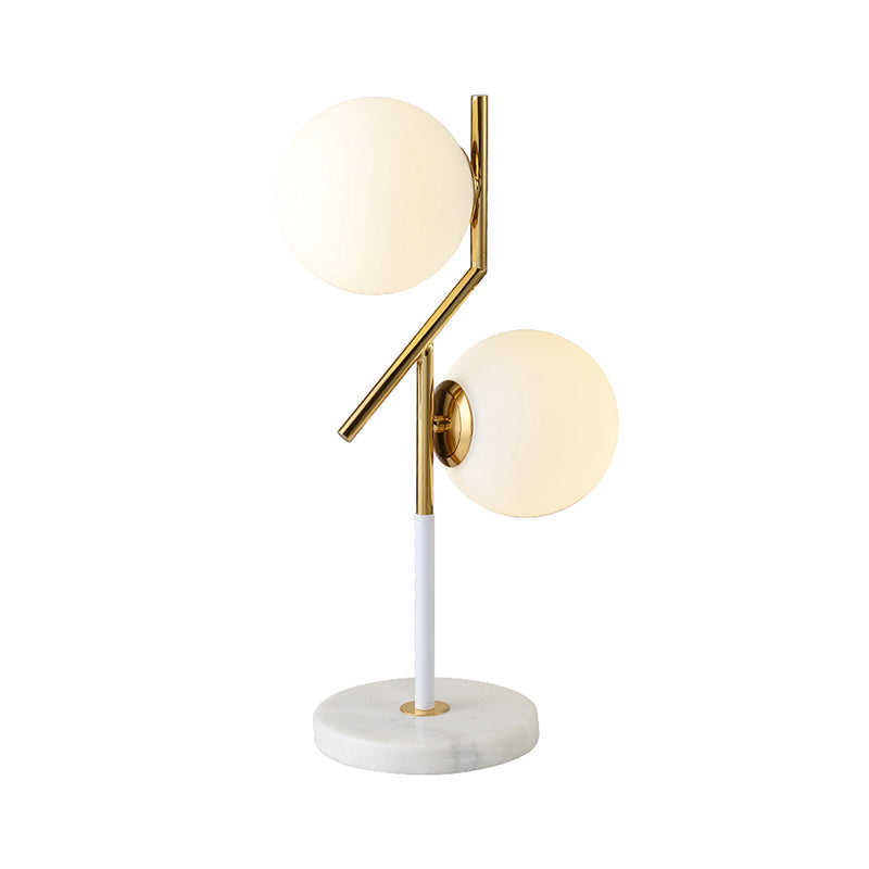 Opal Glass Globe Table Lamp Contemporary 2 Lights Nightstand Light in White with Marble Base Clearhalo 'Lamps' 'Table Lamps' Lighting' 733390