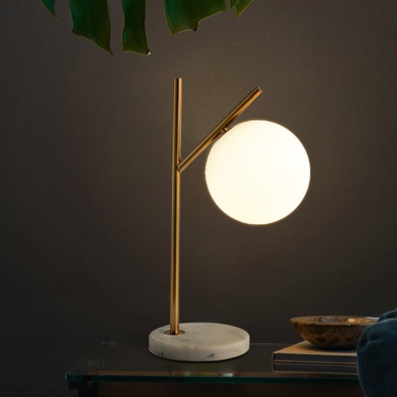 White Glass Spherical Night Light Minimalist 1 Bulb Brass Finish Nightstand Lamp Clearhalo 'Lamps' 'Table Lamps' Lighting' 733394
