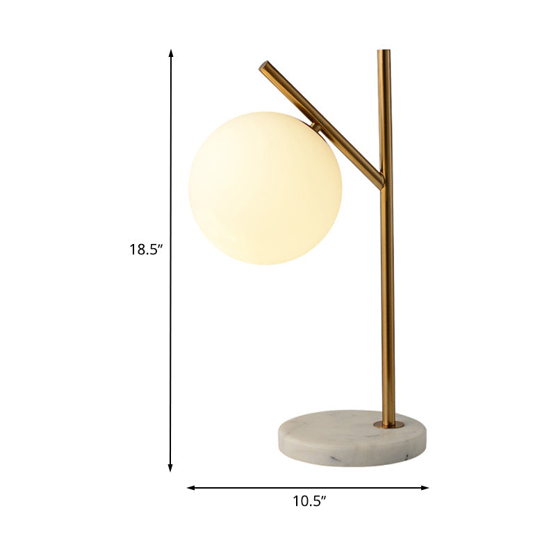 White Glass Spherical Night Light Minimalist 1 Bulb Brass Finish Nightstand Lamp Clearhalo 'Lamps' 'Table Lamps' Lighting' 733396