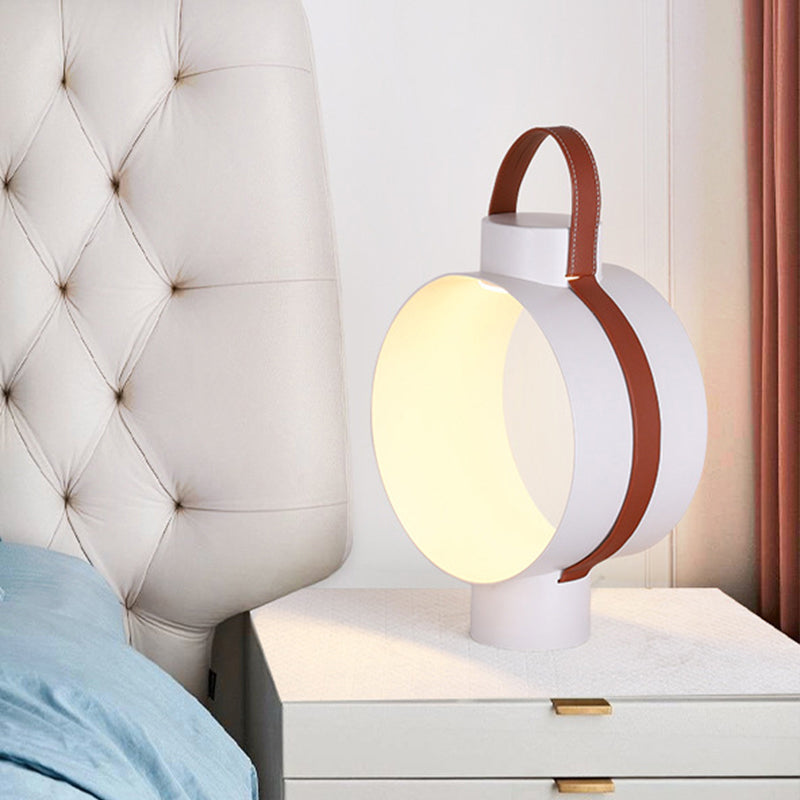 White Finish Circular Night Table Light Simplicity LED Metallic Nightstand Lighting for Bedside Clearhalo 'Lamps' 'Table Lamps' Lighting' 733399