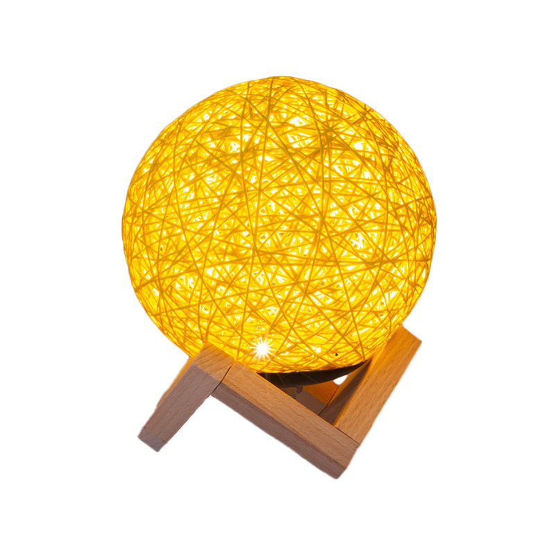 Globe Bamboo Night Lamp Contemporary 1 Light Yellow Finish Table Lighting with Wooden Base Clearhalo 'Lamps' 'Table Lamps' Lighting' 733405