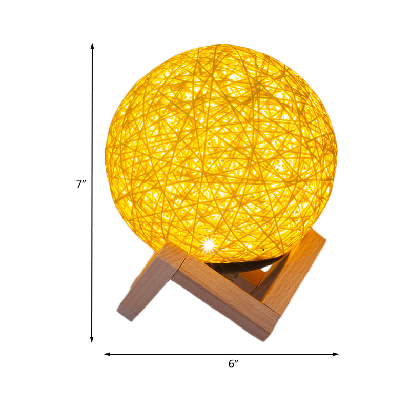 Globe Bamboo Night Lamp Contemporary 1 Light Yellow Finish Table Lighting with Wooden Base Clearhalo 'Lamps' 'Table Lamps' Lighting' 733406