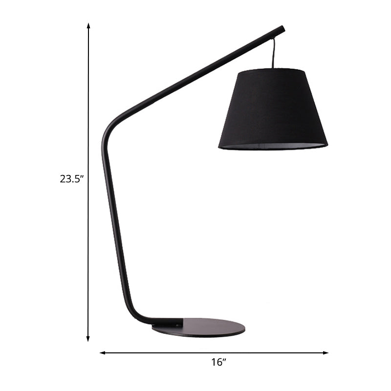 Modern Conical Fabric Table Lamp 1 Bulb Nightstand Light in Black with Curved Arm for Bedroom Clearhalo 'Lamps' 'Table Lamps' Lighting' 733411