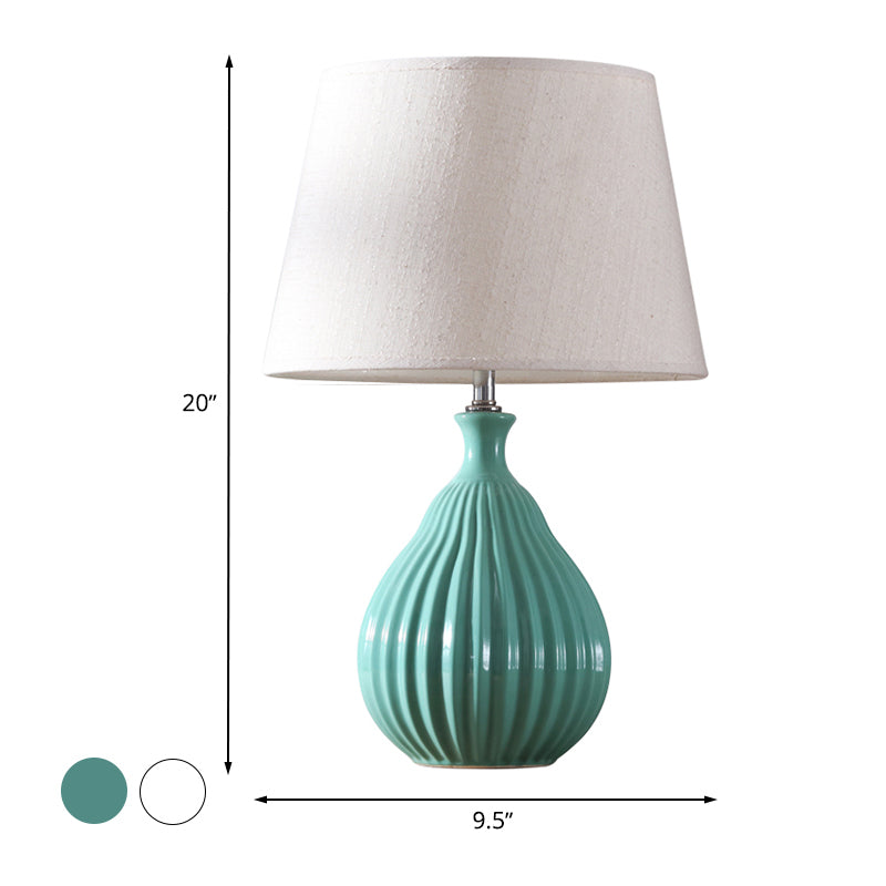 White/Green Teardrop Night Light Minimalist 1 Light Ceramic Nightstand Lamp with Cone Fabric Shade Clearhalo 'Lamps' 'Table Lamps' Lighting' 733458