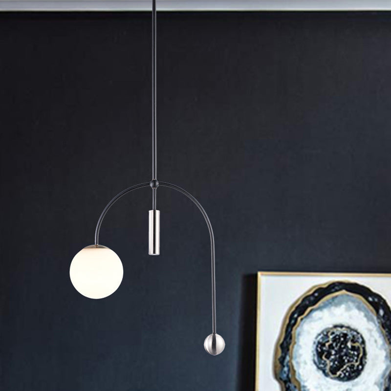 White Glass Spherical Hanging Pendant Light Simplicity 1 Head Black Finish Ceiling Lamp for Kitchen White Clearhalo 'Ceiling Lights' 'Close To Ceiling Lights' 'Glass shade' 'Glass' 'Modern Pendants' 'Modern' 'Pendant Lights' 'Pendants' Lighting' 733557