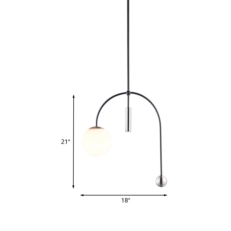 White Glass Spherical Hanging Pendant Light Simplicity 1 Head Black Finish Ceiling Lamp for Kitchen Clearhalo 'Ceiling Lights' 'Close To Ceiling Lights' 'Glass shade' 'Glass' 'Modern Pendants' 'Modern' 'Pendant Lights' 'Pendants' Lighting' 733561