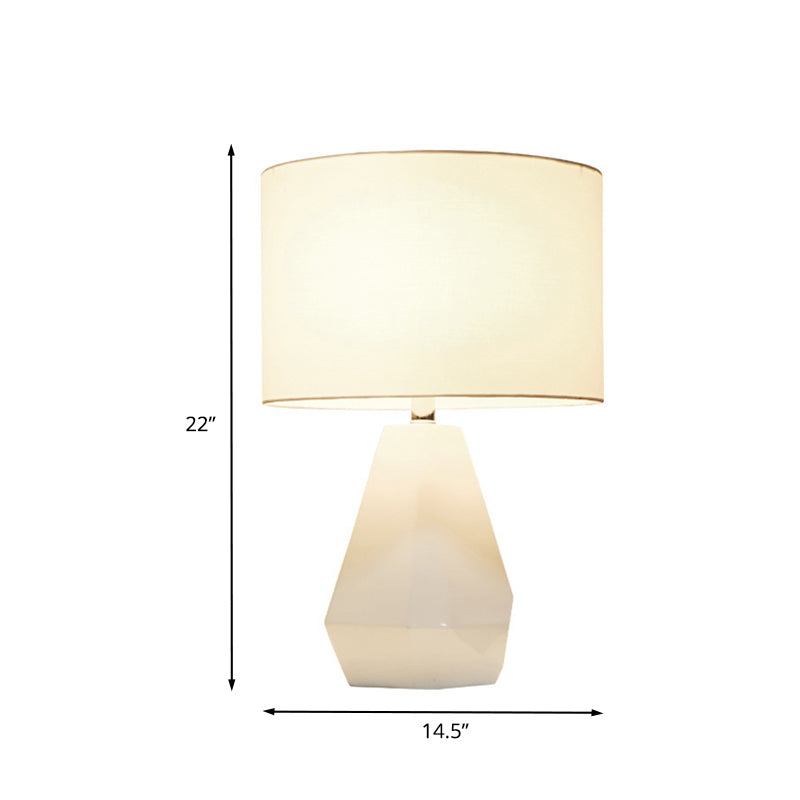 White Finish Diamond Reading Book Light Modernist 1 Head Resin Night Table Lamp with Cylinder Fabric Shade Clearhalo 'Lamps' 'Table Lamps' Lighting' 733727