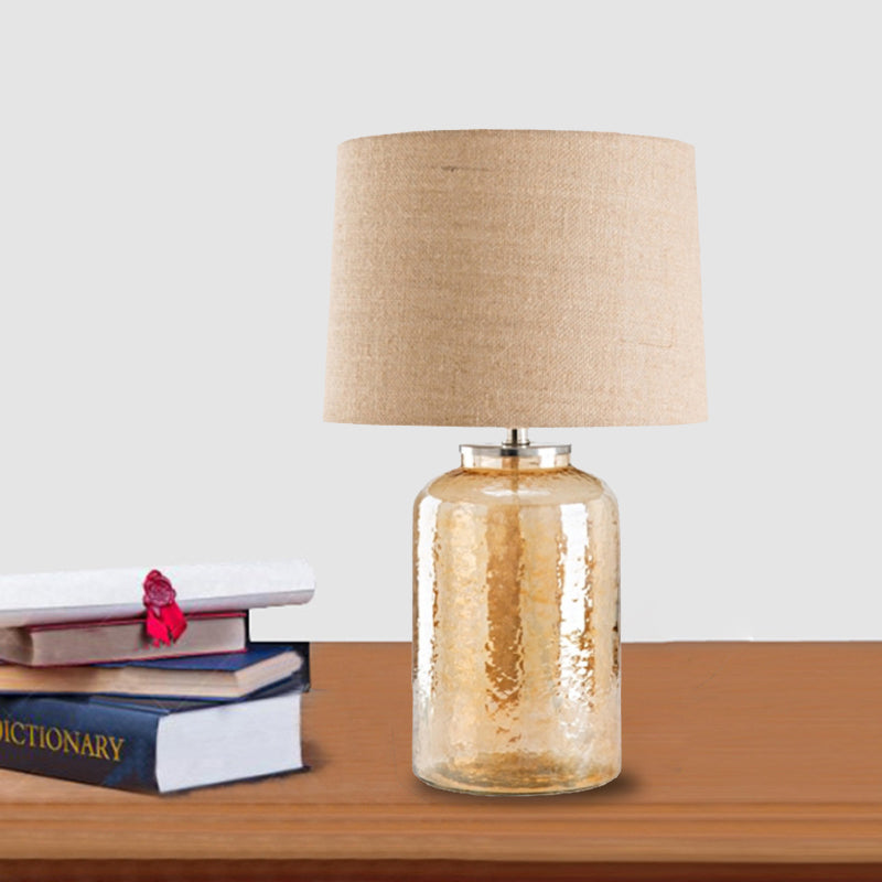 Amber Water Glass Jar Table Light Contemporary 1 Bulb Flaxen Fabric Nightstand Lamp for Bedside Amber Clearhalo 'Lamps' 'Table Lamps' Lighting' 733728