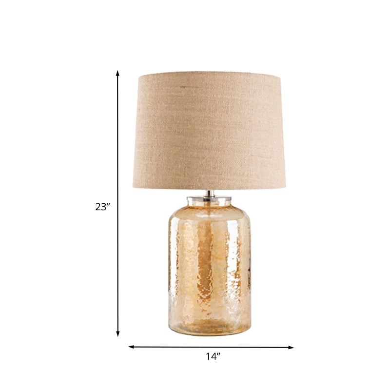 Amber Water Glass Jar Table Light Contemporary 1 Bulb Flaxen Fabric Nightstand Lamp for Bedside Clearhalo 'Lamps' 'Table Lamps' Lighting' 733732