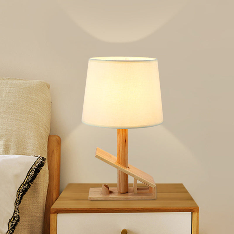 Clip Shape Wood Nightstand Light Modern 1-Light White Adjustable Fabric Table Lamp with Plug-In Cord Clearhalo 'Lamps' 'Table Lamps' Lighting' 733739