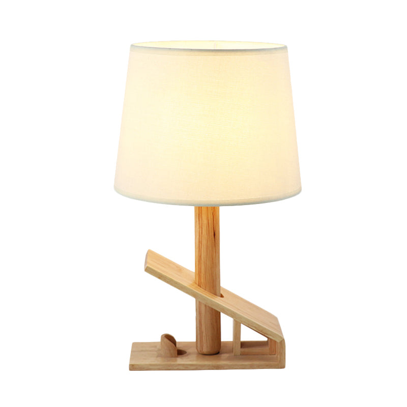 Clip Shape Wood Nightstand Light Modern 1-Light White Adjustable Fabric Table Lamp with Plug-In Cord Clearhalo 'Lamps' 'Table Lamps' Lighting' 733740
