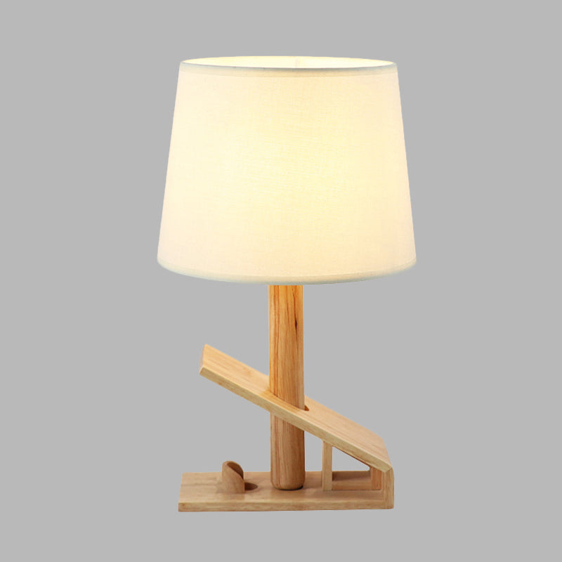 Clip Shape Wood Nightstand Light Modern 1-Light White Adjustable Fabric Table Lamp with Plug-In Cord Clearhalo 'Lamps' 'Table Lamps' Lighting' 733741