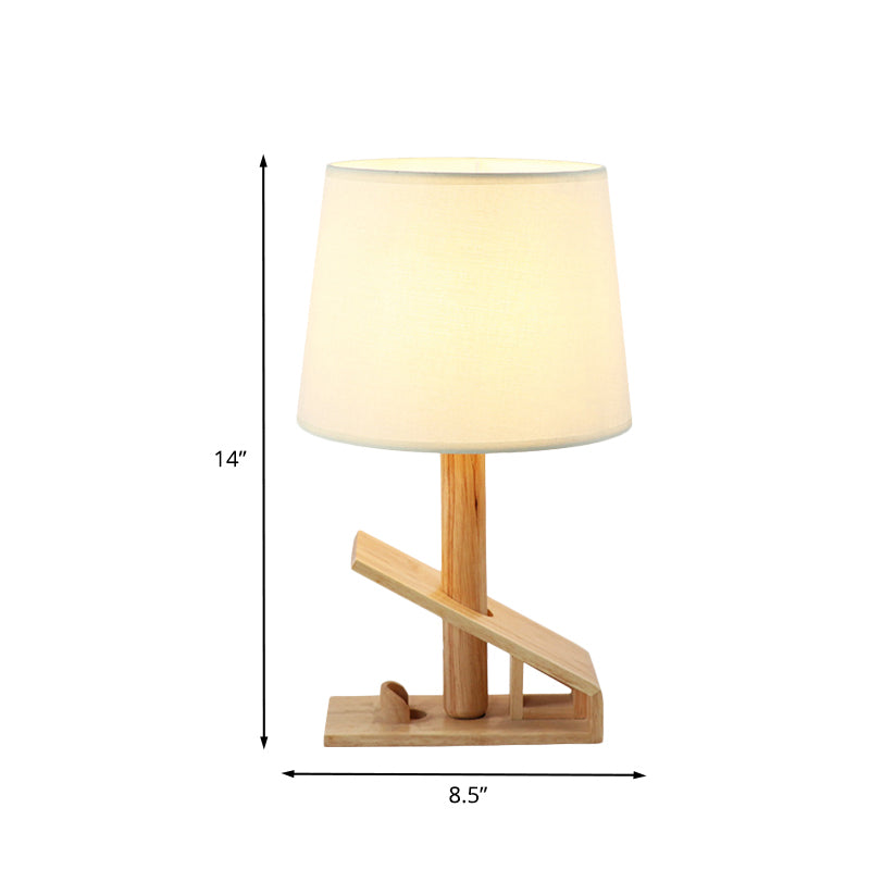 Clip Shape Wood Nightstand Light Modern 1-Light White Adjustable Fabric Table Lamp with Plug-In Cord Clearhalo 'Lamps' 'Table Lamps' Lighting' 733742