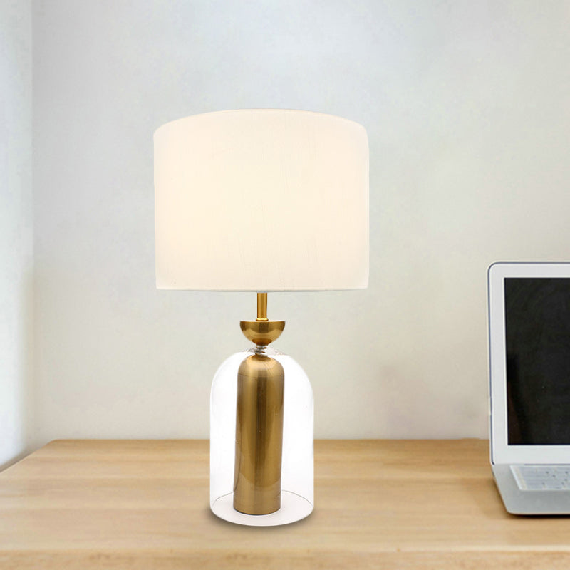 Bell Bedside Table Light Clear Glass 1-Head Simple Plug-In Nightstand Lamp with White Fabric Shade White Clearhalo 'Lamps' 'Table Lamps' Lighting' 733743