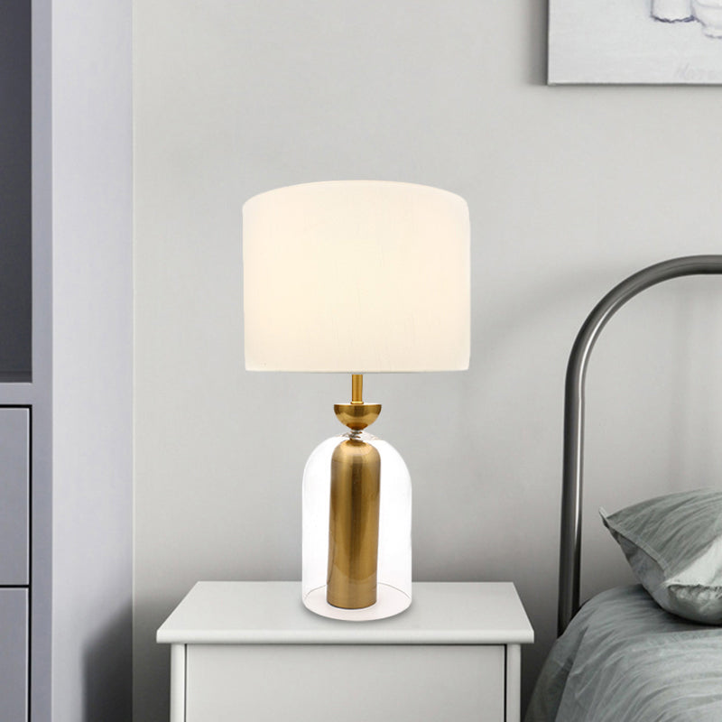 Bell Bedside Table Light Clear Glass 1-Head Simple Plug-In Nightstand Lamp with White Fabric Shade Clearhalo 'Lamps' 'Table Lamps' Lighting' 733744