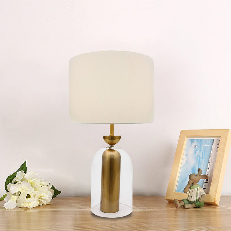 Bell Bedside Table Light Clear Glass 1-Head Simple Plug-In Nightstand Lamp with White Fabric Shade Clearhalo 'Lamps' 'Table Lamps' Lighting' 733745