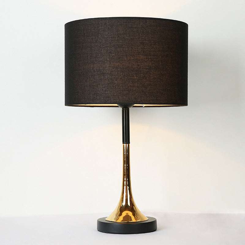 Modernist 1 Head Night Table Lamp Black Finish Drum Plug In Desk Lamp with Fabric Shade Black Clearhalo 'Lamps' 'Table Lamps' Lighting' 733758