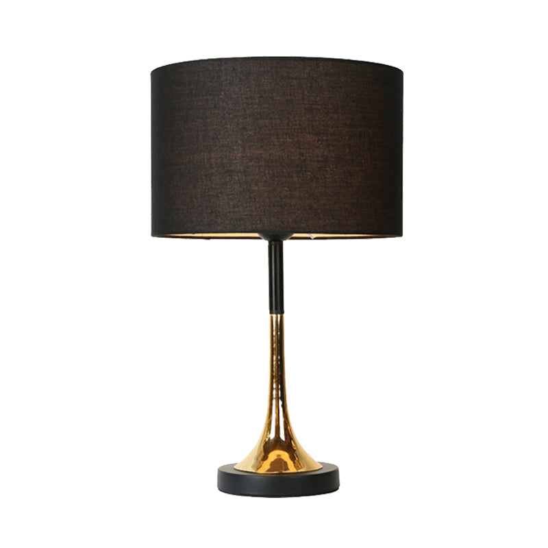 Modernist 1 Head Night Table Lamp Black Finish Drum Plug In Desk Lamp with Fabric Shade Clearhalo 'Lamps' 'Table Lamps' Lighting' 733760