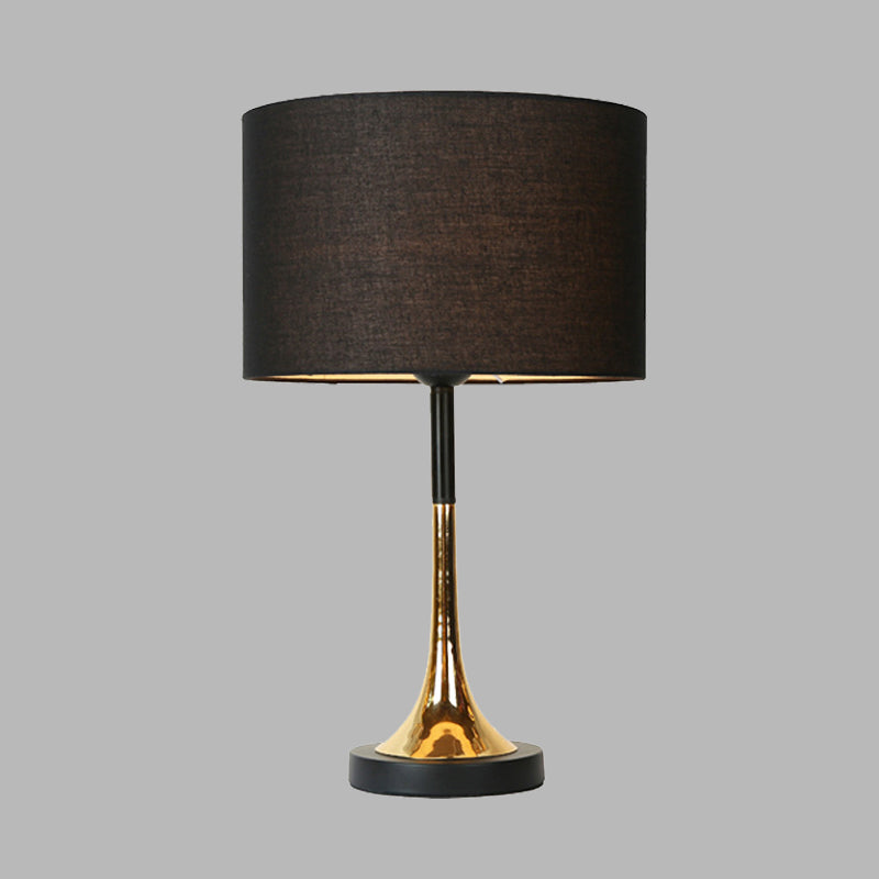 Modernist 1 Head Night Table Lamp Black Finish Drum Plug In Desk Lamp with Fabric Shade Clearhalo 'Lamps' 'Table Lamps' Lighting' 733761